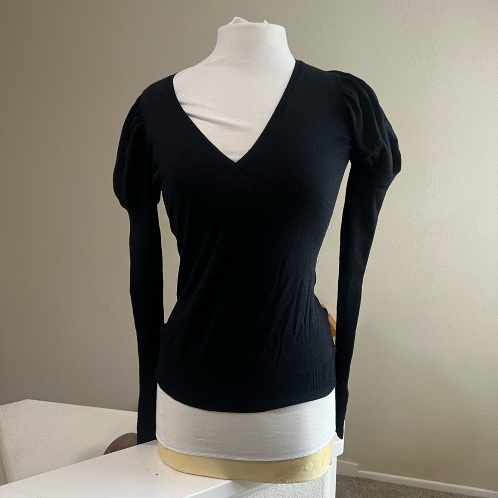 ETRO Italy WOOL BLACK V NECK JUMPER SWEATER EXAGGERATED SLEEVE CLOSET CAPSULE 42